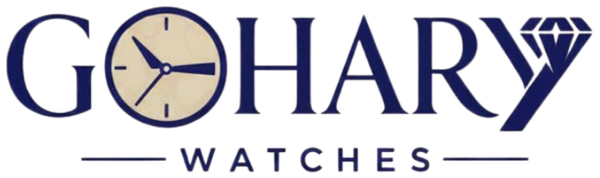 Gohary Watches logo with a clock face and diamond symbol on a white background
